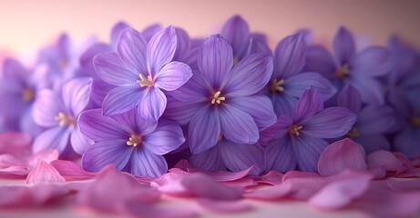 Obraz premium Close-Up of Vibrant Purple Flowers with Delicate Petals Against a Soft Pink Background