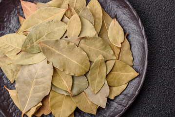 Dried bay leaves, spice, seasoning for cooking at home