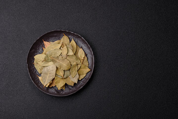 Dried bay leaves, spice, seasoning for cooking at home