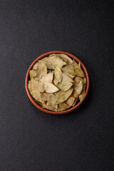 Dried bay leaves, spice, seasoning for cooking at home