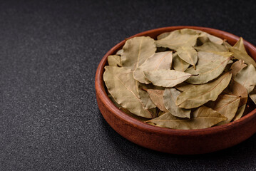 Dried bay leaves, spice, seasoning for cooking at home
