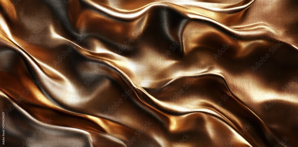 Poster smooth and shiny golden fabric with flowing wave patterns