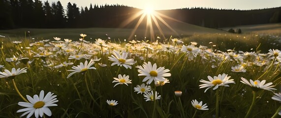 Inviting image of freshly bloomed daisies in a meadow their playful appearance capturing the simple joys and beauty of nature