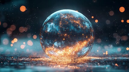 A surreal rotating sphere in the cosmos with animated glowing particles swirling