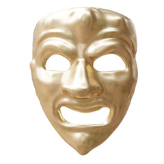Comedy and tragedy mask isolated on white, transparent. Ancient drama theater accessory