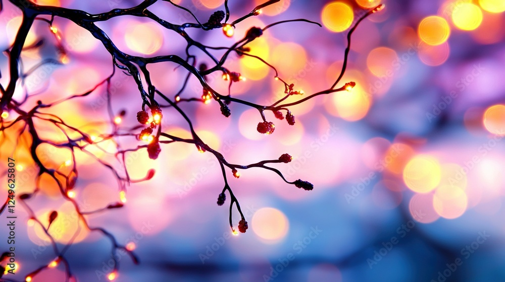 Poster a clearer image would be one where the focus is on a single tree branch with lights illuminating it,