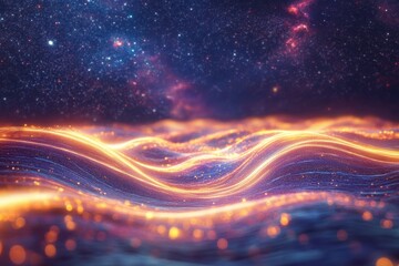 Fototapeta premium Vibrant cosmic waves illuminate a stunning interstellar landscape at night