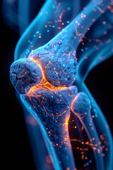 Stunning radiographic knee image showcasing osteoarthritis with neon colors and realistic detail