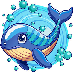 A whale swimming through the ocean with bubbles