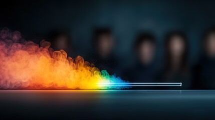 Fototapeta premium A rainbow-colored cloud of smoke sits atop a table alongside two dark-skinned men