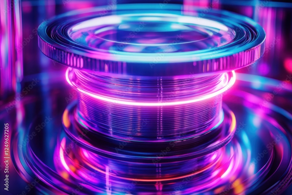 Aufkleber colorful neon lights create an abstract design around a circular metallic object