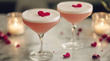 two glass of Valentine's mocktail with bokeh light