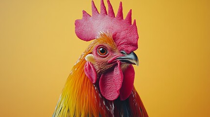 This stunning rooster portrait showcases an array of vibrant colors, emphasizing its striking features and the beauty of avian life in a captivating manner.
