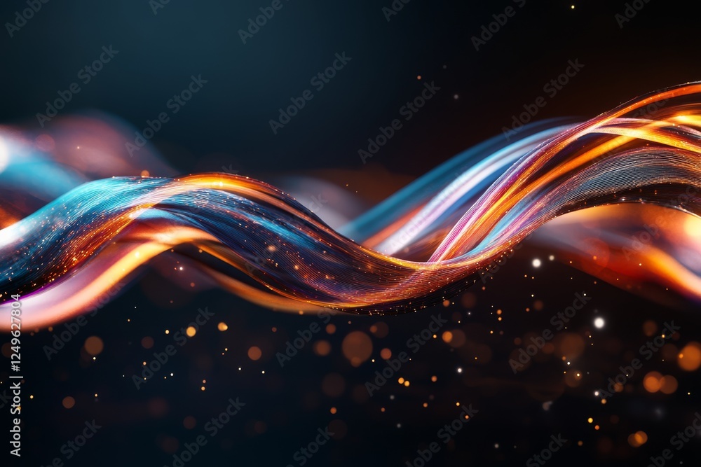 Poster vibrant flowing waves of light create a dynamic visual experience in an abstract composition
