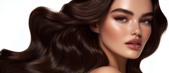 Beautiful woman with voluminous curly hairstyle,suitable for advertising hair care products,beauty salon marketing materials,fashion blog posts,editorial articles in magazines dedicated to health