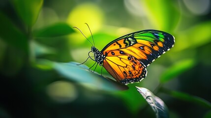 orange butterfly on green leaf 
