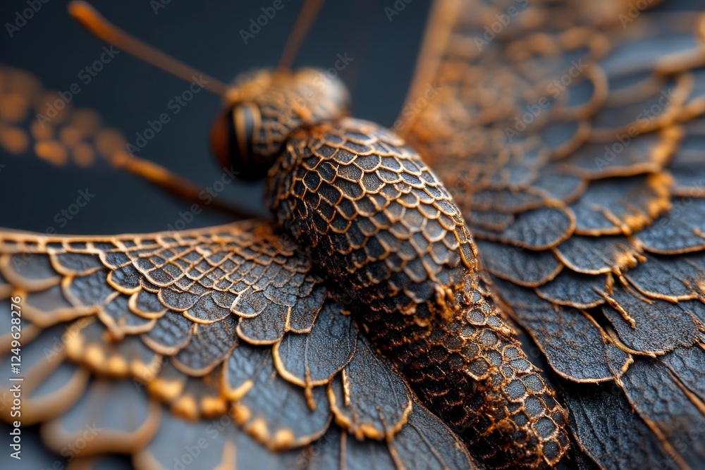 Poster intricate detail of a butterfly showcasing beautiful textures and patterns against a dark background