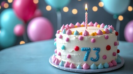 Celebrating a special birthday with a colorful cake decorated for a joyful 73rd year