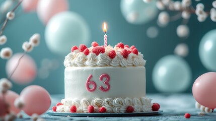 Celebration filled with joy as a beautiful cake adorned with berries is ready for a special 63rd birthday party