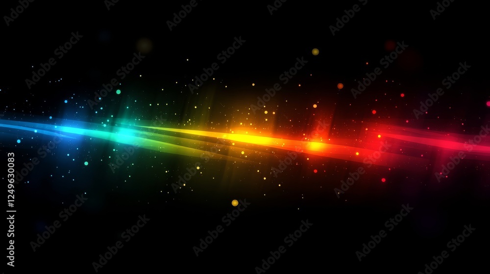 Poster a mesmerizing array of colorful, glowing sparks and radiant rays creates an enchanting holographic e