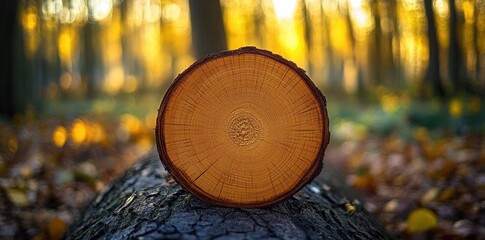 Fototapeta premium Cross section of a freshly cut tree trunk is shown