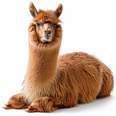 Obraz premium Isolated alpaca on a white background showcasing a clean and minimalist animal portrait style