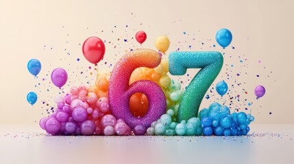 Celebrating a special milestone with colorful decorations and joyful balloons in a vibrant setup for a 67th birthday celebration