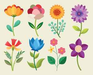 a set of colorful flowers with leaves vector design
