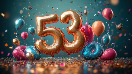 Celebration of life with vibrant balloons and sparkling decorations marking the 53rd birthday party in a festive atmosphere
