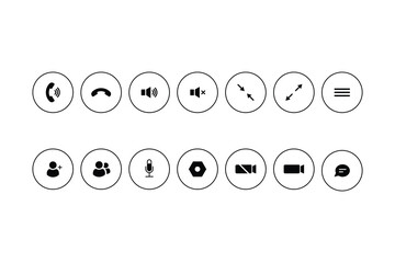 Vector set of video call icons. Set of offline symbols for online video meeting screen template in the application.