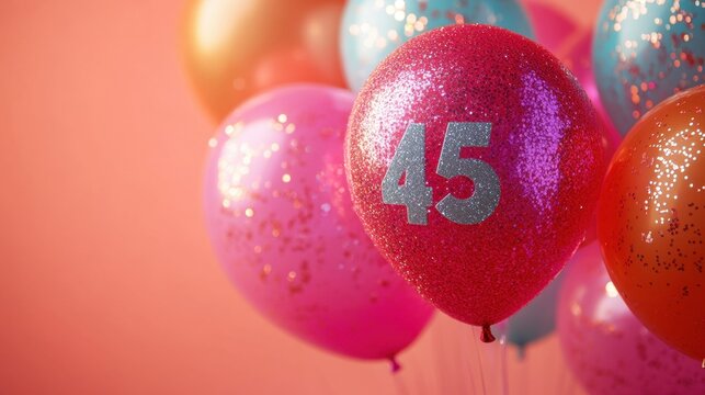 Celebrating a milestone 45th birthday with colorful balloons and festive decorations in a joyful atmosphere