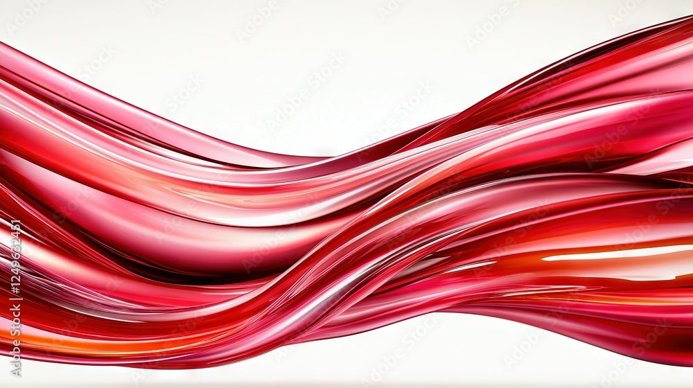 Poster a close-up of a red wave on a white background with a light reflection on the wave's bottom