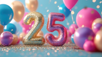 Celebrating a milestone with colorful balloons and sparkling decorations for a special 25th birthday event