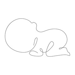 Baby in the womb heart shaped with umbilical cord Line drawing Logo.