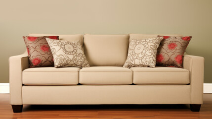 A vibrant living room featuring a teal sofa with white cushions on one side