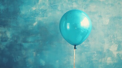 Bright aqua balloon floating against a textured blue backdrop creates a whimsical atmosphere in a playful setting