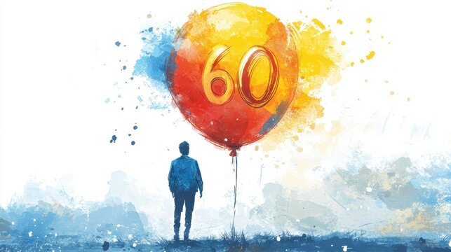 Celebrating a milestone with colorful imagery and a vibrant balloon marking the special occasion of turning sixty