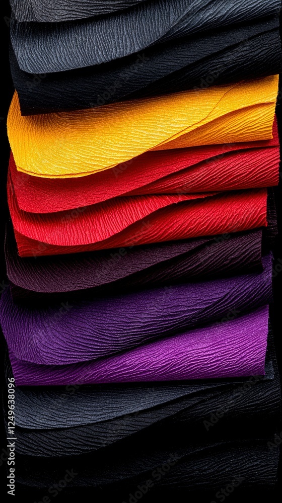 Poster a stack of various colored cloths placed atop another pile of cloths piled high on top of one anothe