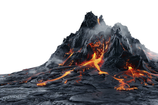Mountain Lava Flow Gradually Becoming Cold