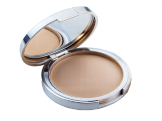 Cosmetic compact powder on the white background.