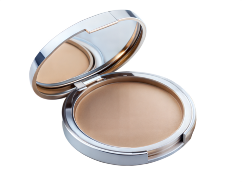 Cosmetic compact powder on the white background.