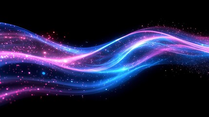 Fototapeta premium An energetic abstract representation of flowing waves in vibrant blue and pink shades, creating a sense of motion and dynamism amidst a dark background.
