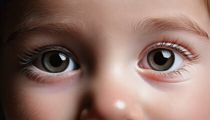 Naklejka premium Close-up of Human baby child Eye with Iris and Optical Details