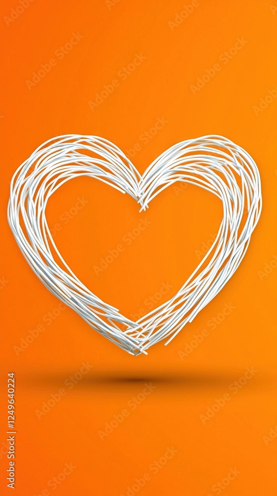 Poster draw a heart on an orange background with a shadow of the heart on the left side of the image
