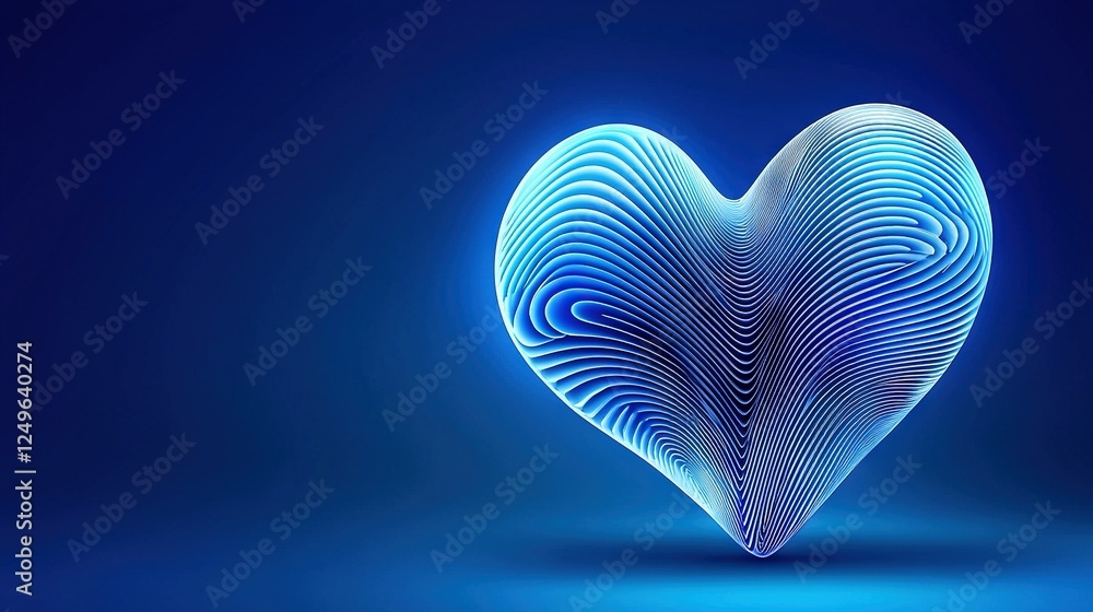 Poster a heart-shaped object on a blue background with a blurry wave image in the center