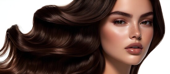 Beautiful woman with voluminous curly hairstyle,suitable for advertising hair care products,beauty salon marketing materials,fashion blog posts,editorial articles in magazines dedicated to health