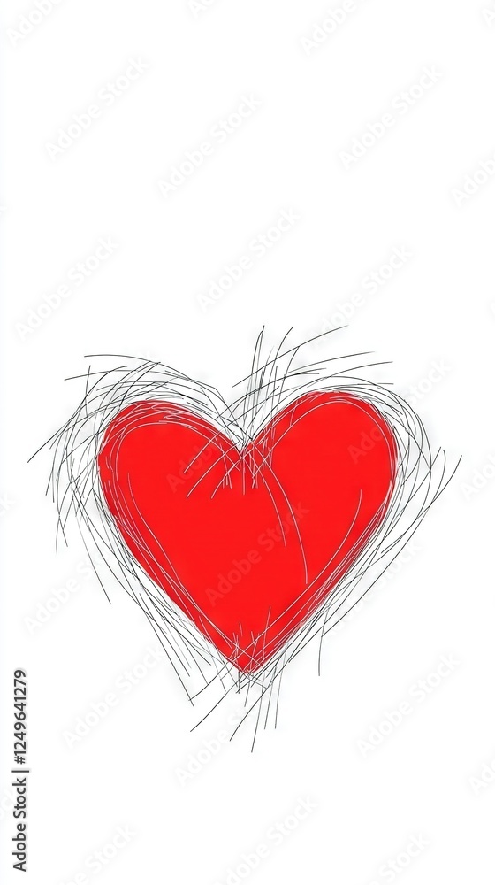 Poster a red heart on a white background with a red line-drawn heart on the left side of the image