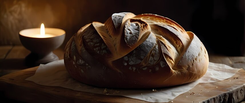 Artistic closeup of artisan bread artfully arranged on a rustic surface showcasing the simplicity and beauty of homemade delights