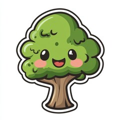 Fototapeta premium Eco-friendly cute tree cartoon character kawaii style, promoting environmental awareness.