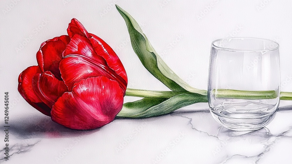 Poster red tulip painting on marble background - this title better captures the essence of your image and u